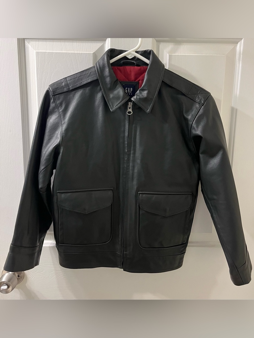 GAP Kids Black Cow Leather Zip Front Jacket